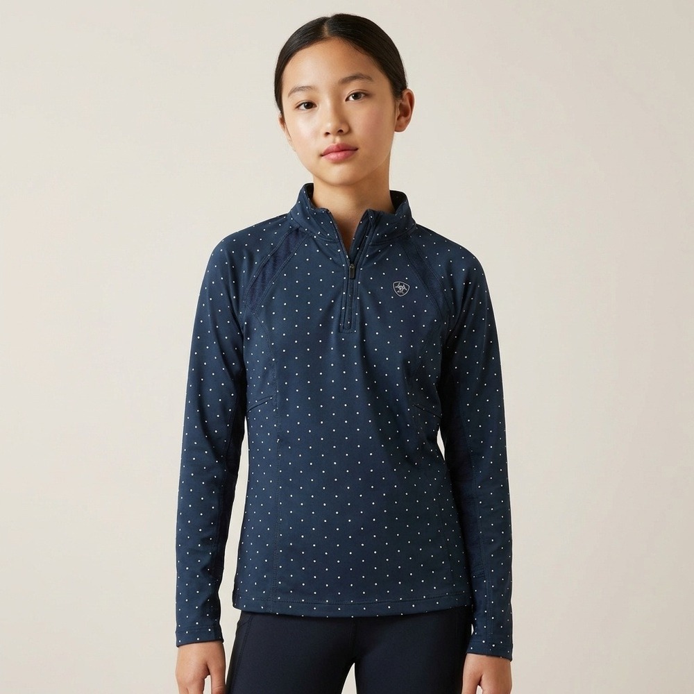 Ariat Kids AriatTEK Heat‎ Series Navy Blue Polka Dot 1/4 Zip Pullover Shirt S